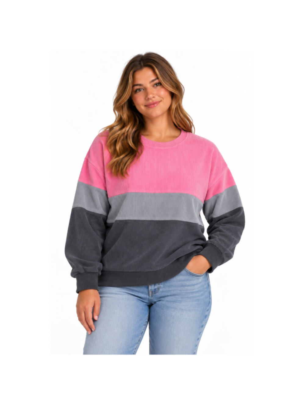 Women’s Colorblock Corduroy Pullover Sweatshirt - Size M - Pink Gray - NWOT
